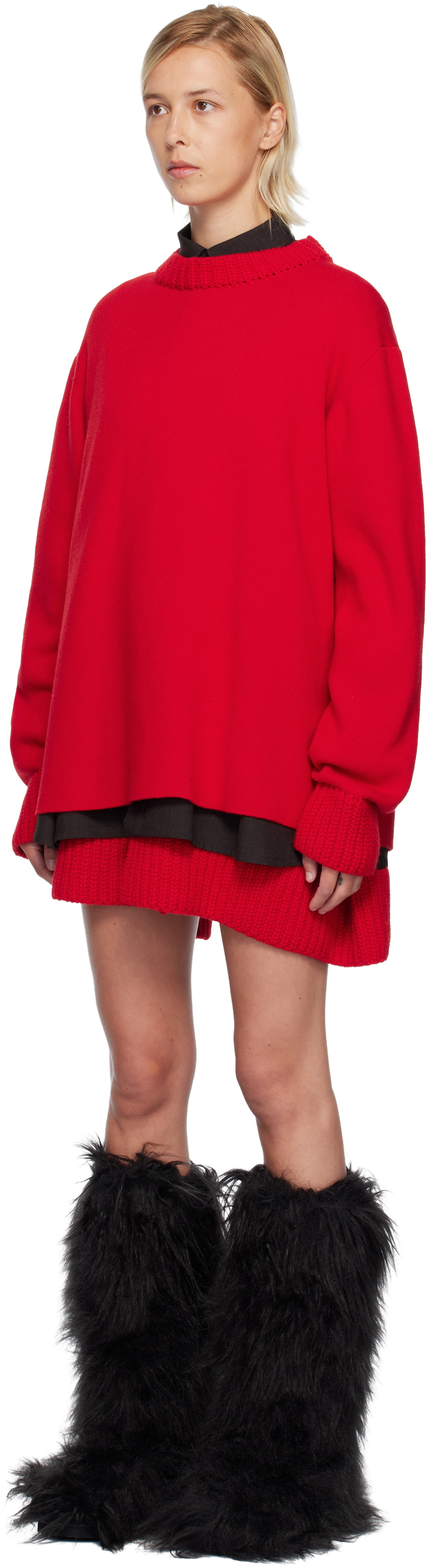sacai Red Suiting & Wool Knit Minidress