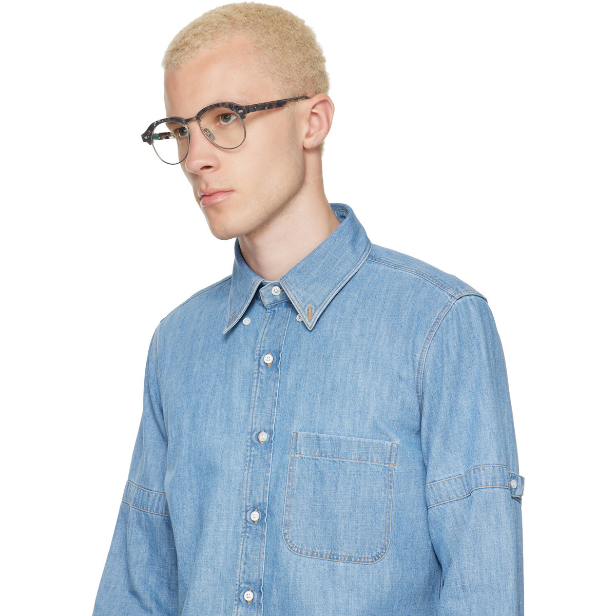 Thom Browne Gray Acetate & Titanium Pilot Glasses