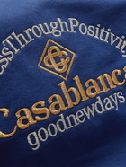 CASABLANCA - Embroidered Organic Cotton-Jersey Hoodie - Blue - S