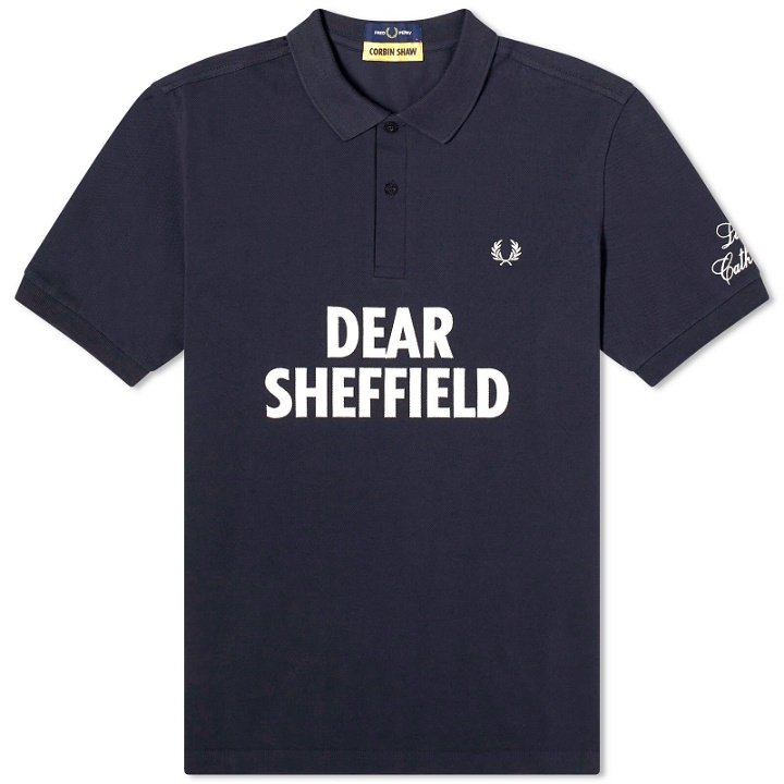 Photo: Fred Perry Men's x Corbin Shaw Dear Sheffield Polo Shirt in Navy