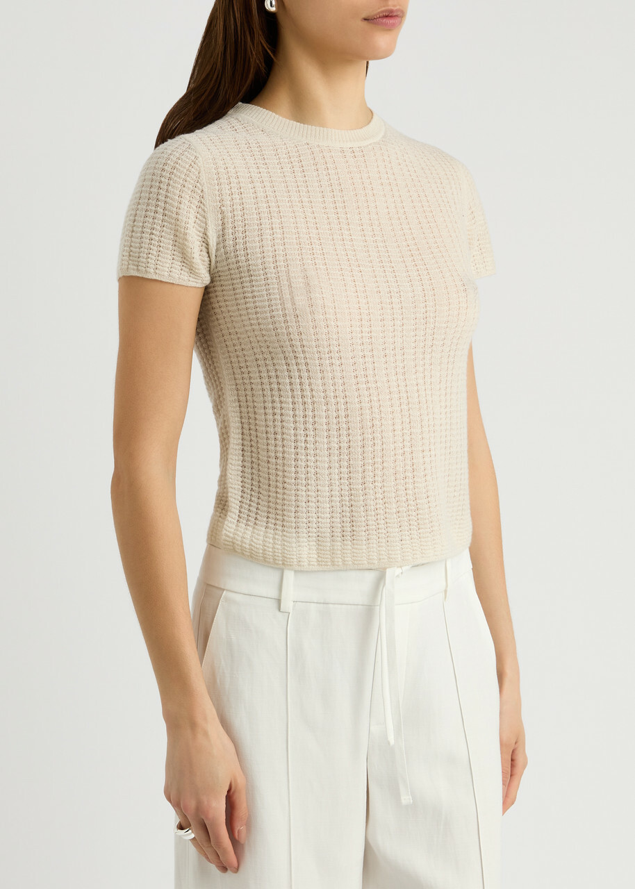 Vince Textured Cashmere-blend T-shirt Cream
