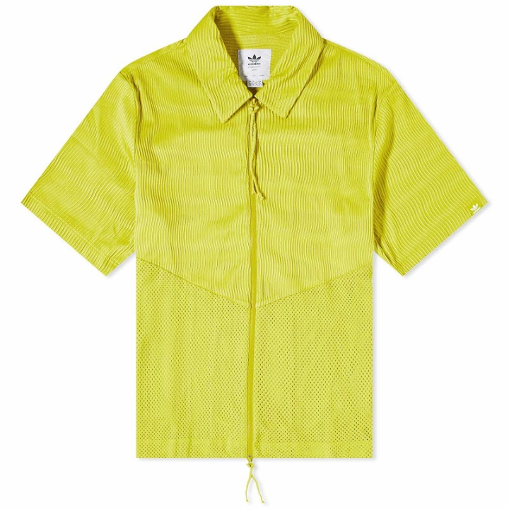 Photo: Adidas Men's x SFTM Short Sleeve Zip Shirt in Unity Lime