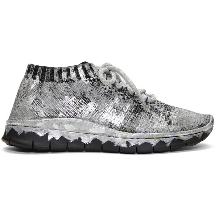 Photo: Maison Margiela Black and Silver Painted Knit Sneakers 