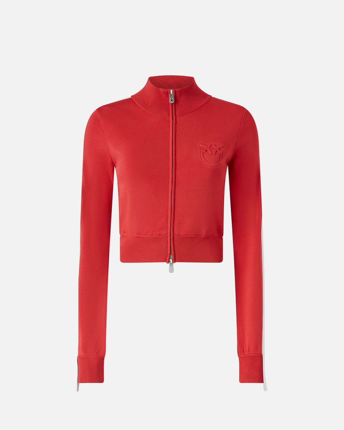 Pinko Technical Fabric Short Sweatshirt With Raised Logo And Zip Red/White
