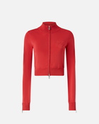 Pinko Technical Fabric Short Sweatshirt With Raised Logo And Zip Red/White
