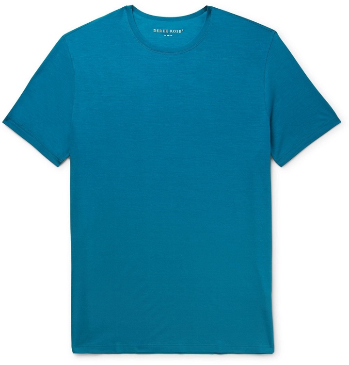 Photo: Derek Rose - Basel Stretch-Micro Modal Jersey T-Shirt - Blue