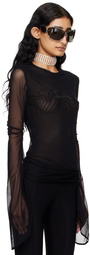 Blumarine Black Crystal-Cut Long Sleeve T-Shirt