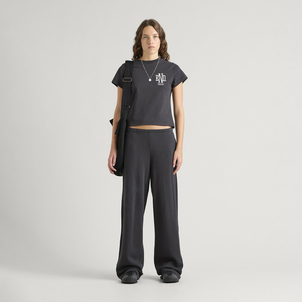 END. Women's Monogram Baby T-Shirt in Cinder Black