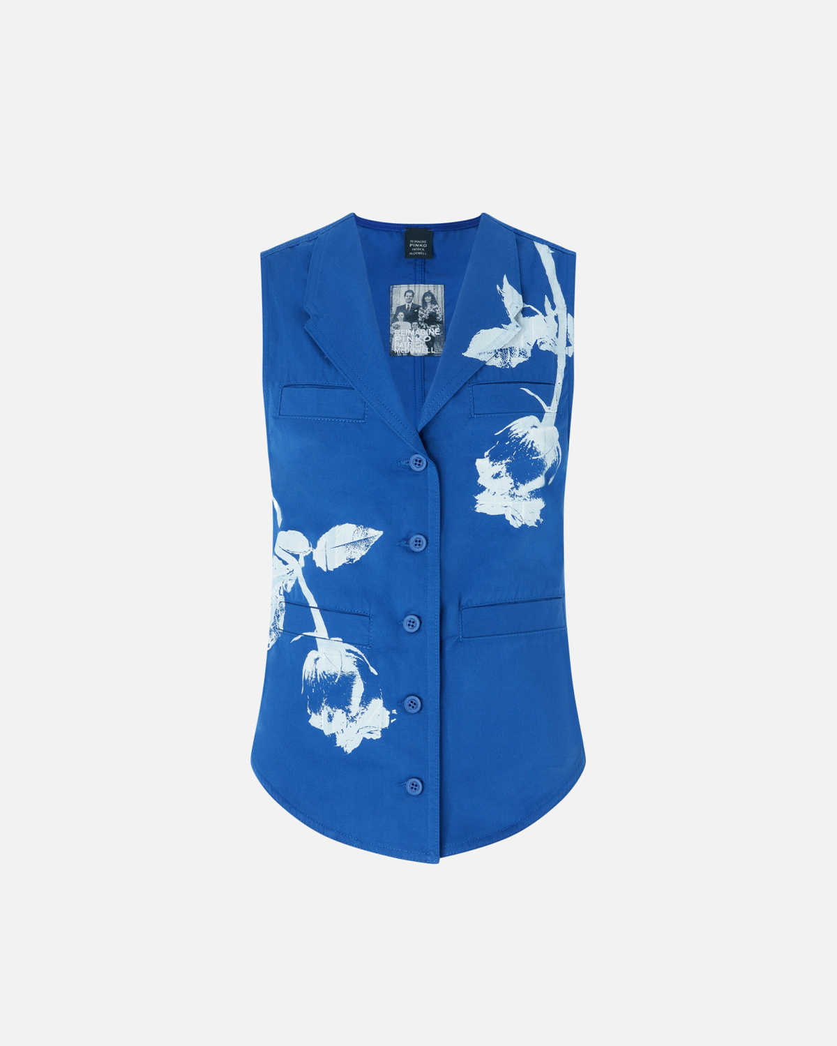 Pinko Reimagine By Pinko X Patrick Mc Dowell Blue Waistcoat With Rose Print Blue/White