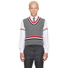 Thom Browne Gray Baby Cable V-Neck Cricket RWB Vest