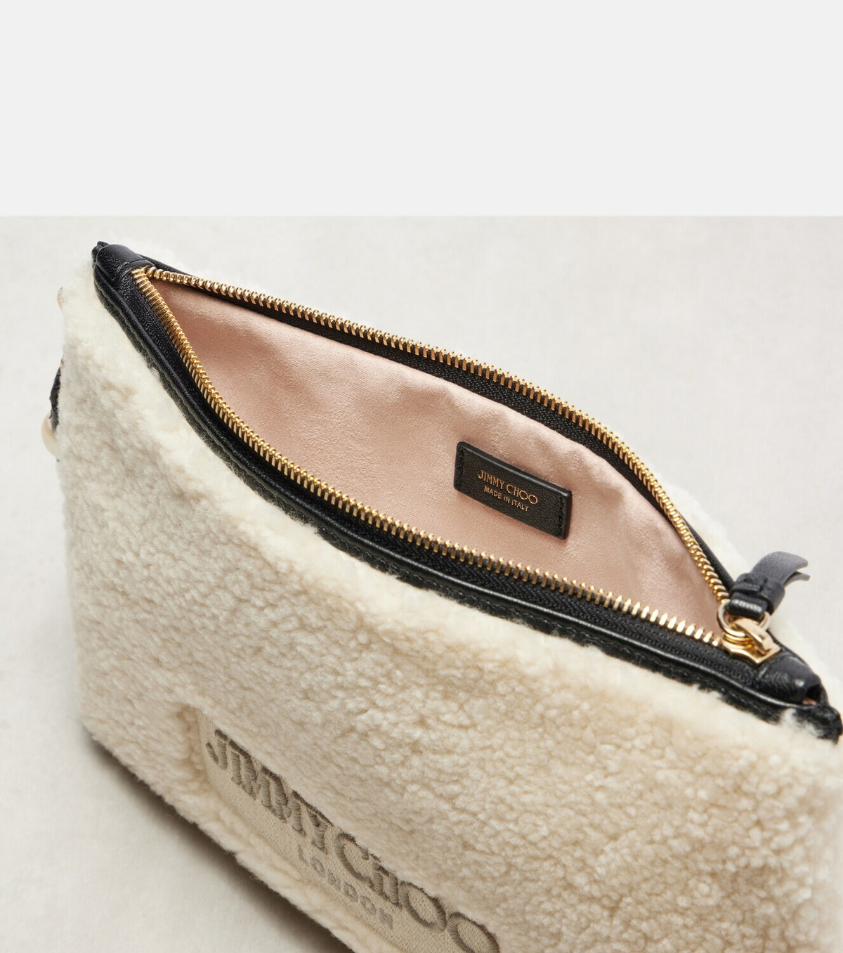Jimmy Choo Logo shearling pouch with strap