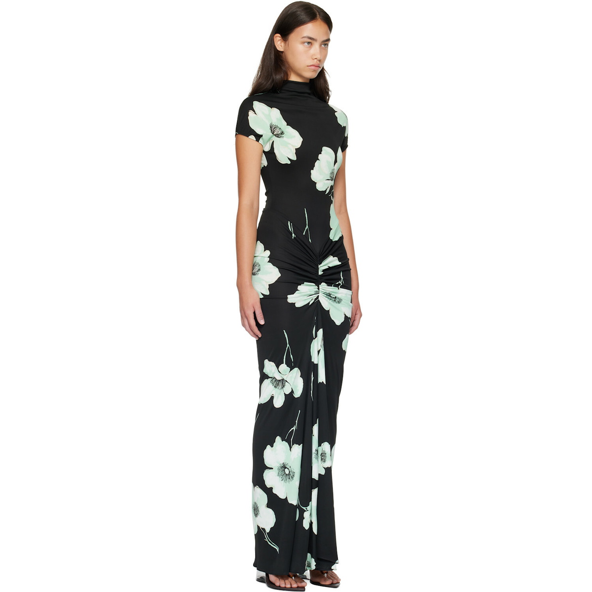 ALAÏA Black Draped Printed Maxi Dress