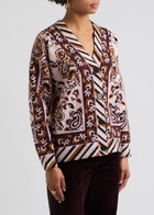 Farm Rio Glam Tapestry Patterned-intarsia Knitted Cardigan Burgundy