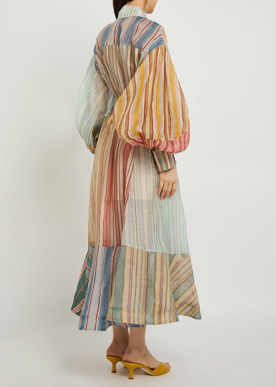 Zimmermann Rebellion Striped Linen and Silk-blend Midi Shirt Dress Multicoloured 1