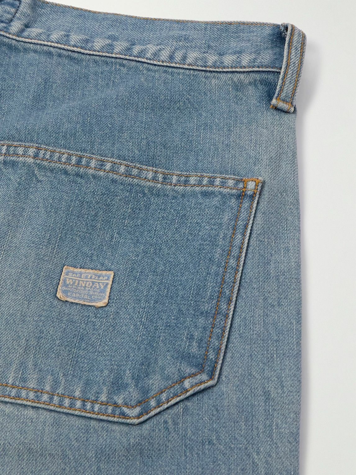 KAPITAL - Straight-Leg Leather-Trimmed Embellished Denim Shorts - Blue