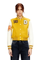 Diesel Cropped varsity jacket in wool and leather - Leather jackets Womens in Multicolor