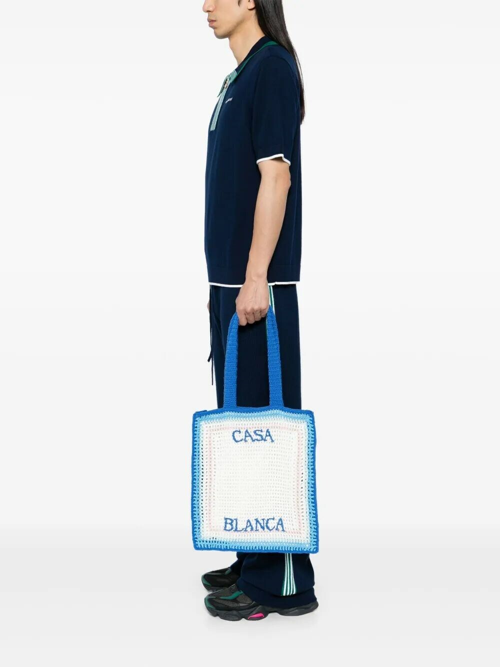 Casablanca Crochet Shopping Bag in Blue