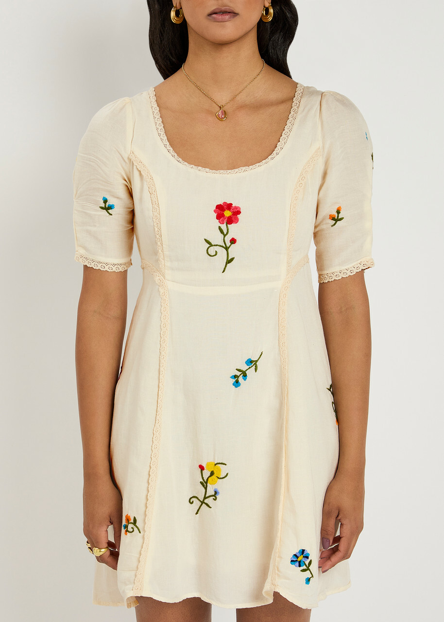 tory burch jewel embroidered shift dress Leo Embroidered Dress Cream Black – Augustine main image 1