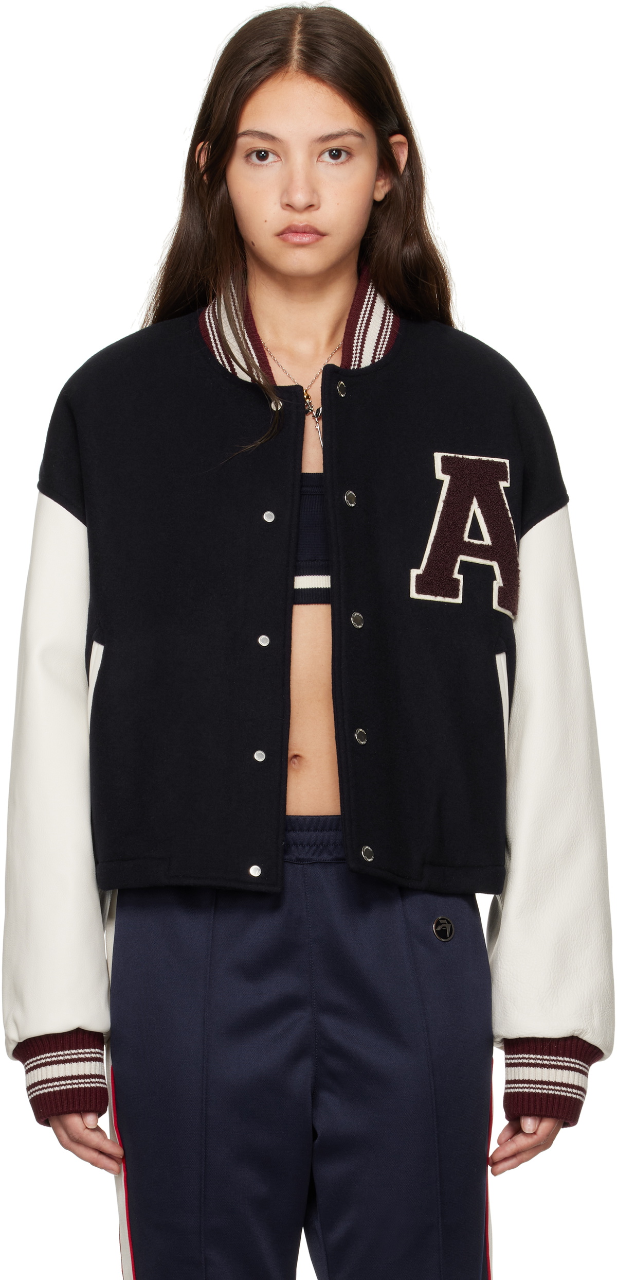 AMBUSH Navy Cropped Stadium Bomber Jacket