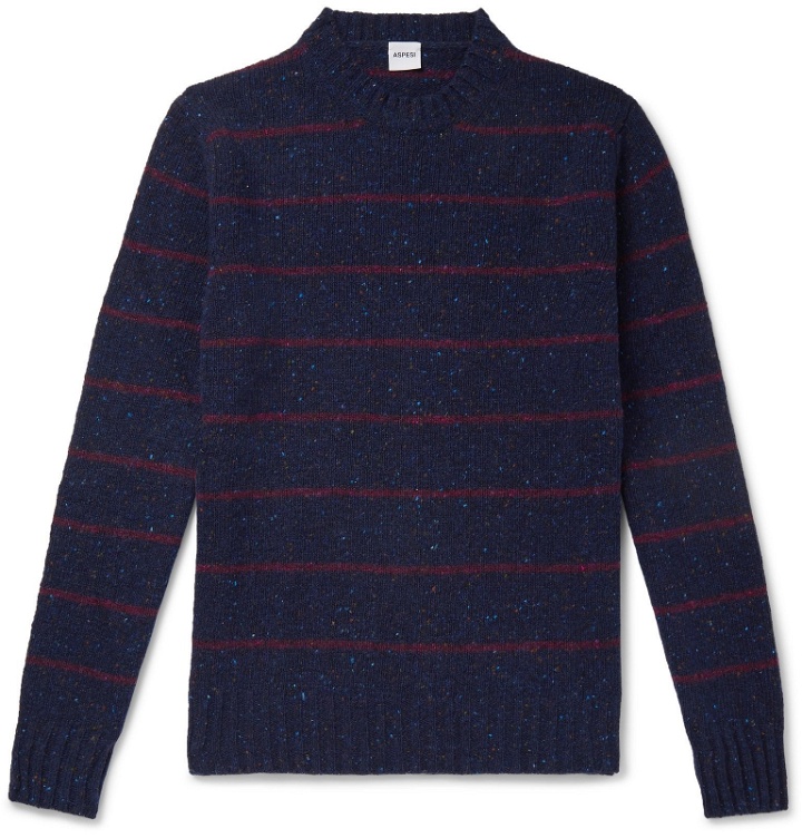 Photo: Aspesi - Striped Donegal Wool Sweater - Blue