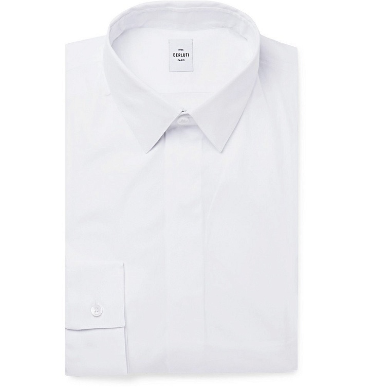 Photo: Berluti - White Slim-Fit Cotton-Blend Poplin Shirt - White