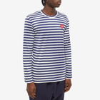 Comme des Garçons Play Men's Invader Heart Striped Long Sleeve T-Shirt in Navy/White