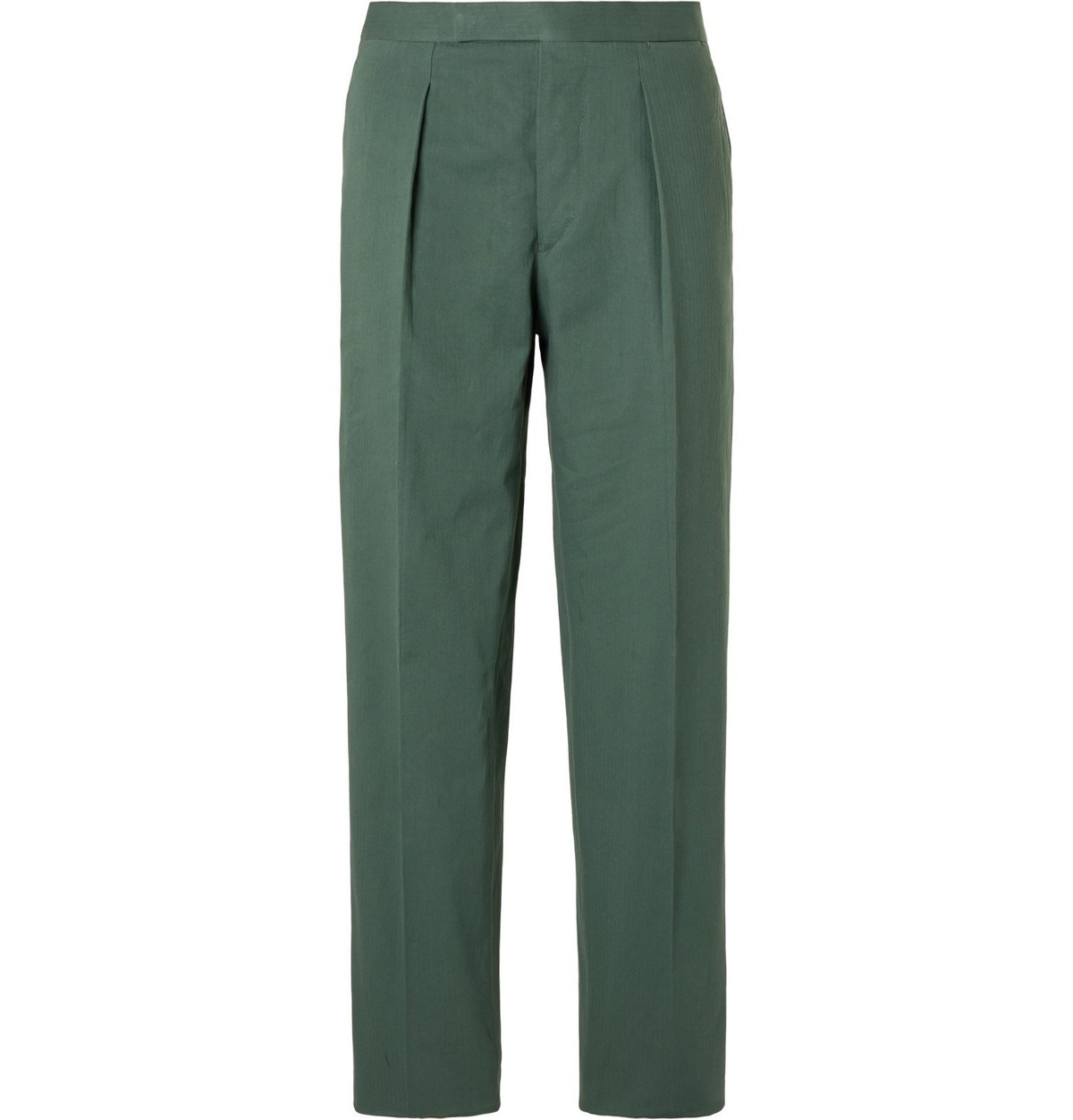 Camoshita - Herringbone Cotton Suit Trousers - Green Camoshita