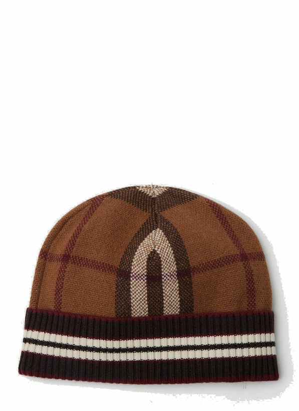 Photo: Check Cashmere Beanie Hat in Brown