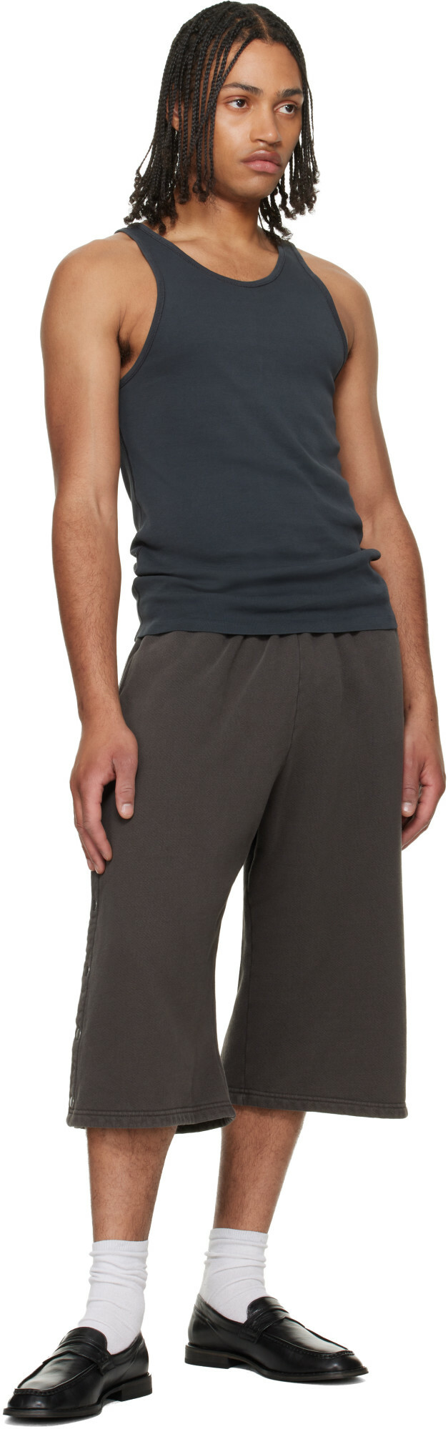 Les Tien Gray Part Snap Shorts