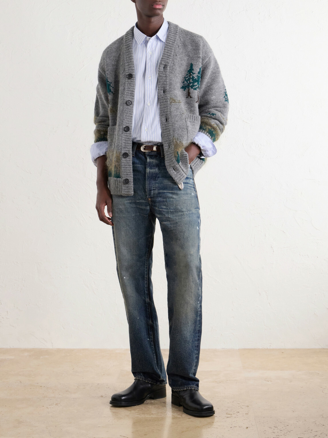 Junya Watanabe - Striped Corduroy and Twill-Trimmed Cotton-Poplin Shirt - Blue
