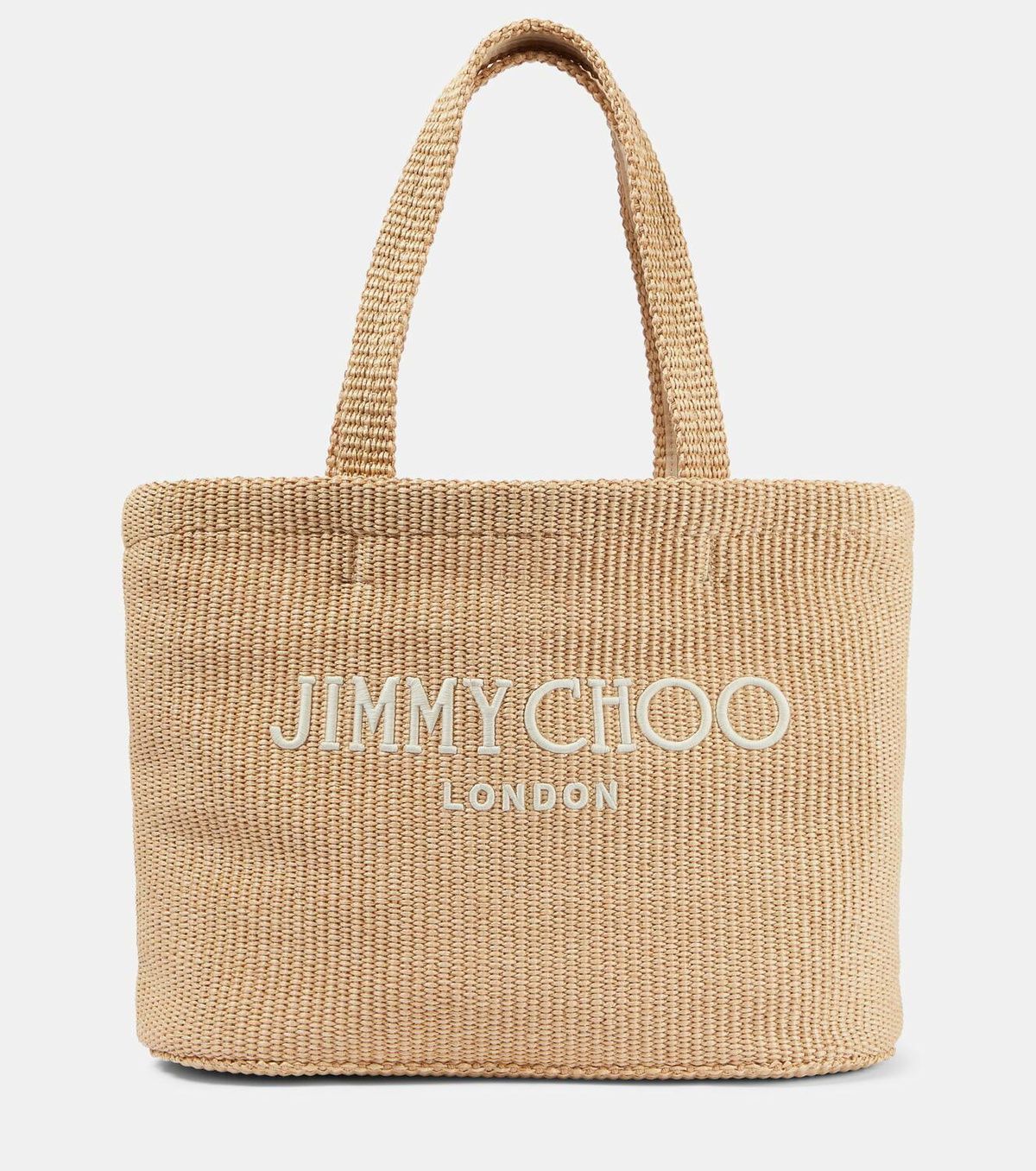 Jimmy Choo Beach logo raffia tote bag