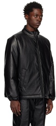 N.Hoolywood Black Stand Collar Faux-Leather Jacket
