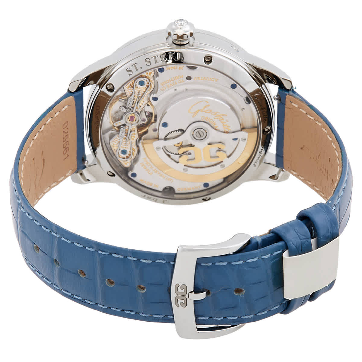 Glashutte PanoMatic Luna Diamond Blue Mother of Pearl Dial Automatic Ladies Watch 1-90-12-03-12-02