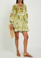 Alemais Dixie Printed Ramie Mini Dress Yellow