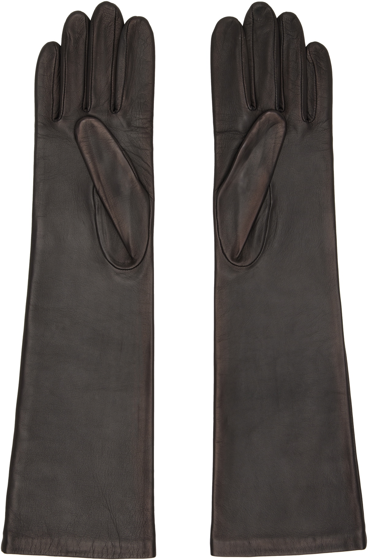 MM6 Maison Margiela Brown Agnelle Edition Mid-Length Leather Gloves