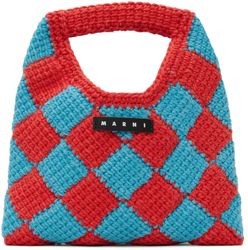 Marni Kids Red & Blue Diamond Crochet Bag Marni