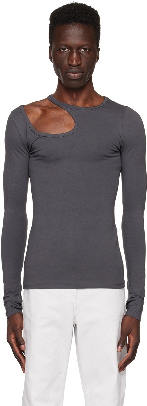 Photo: LOW CLASSIC Gray Curve Hole Long Sleeve T-Shirt