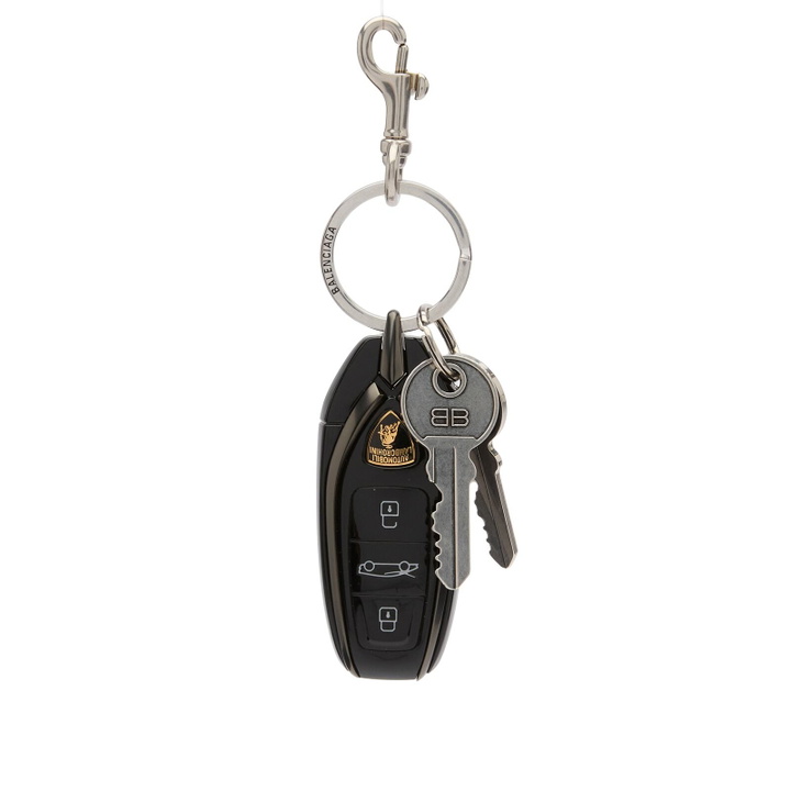 Photo: Balenciaga Men's Lamborghini Key Keychain in Silver/Black 