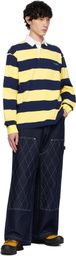 AFTER PRAY Yellow & Navy Stripe Jersey Rugby Polo