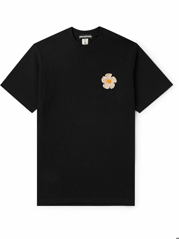 Photo: Monitaly - Embellished Cotton-Jersey T-Shirt - Black