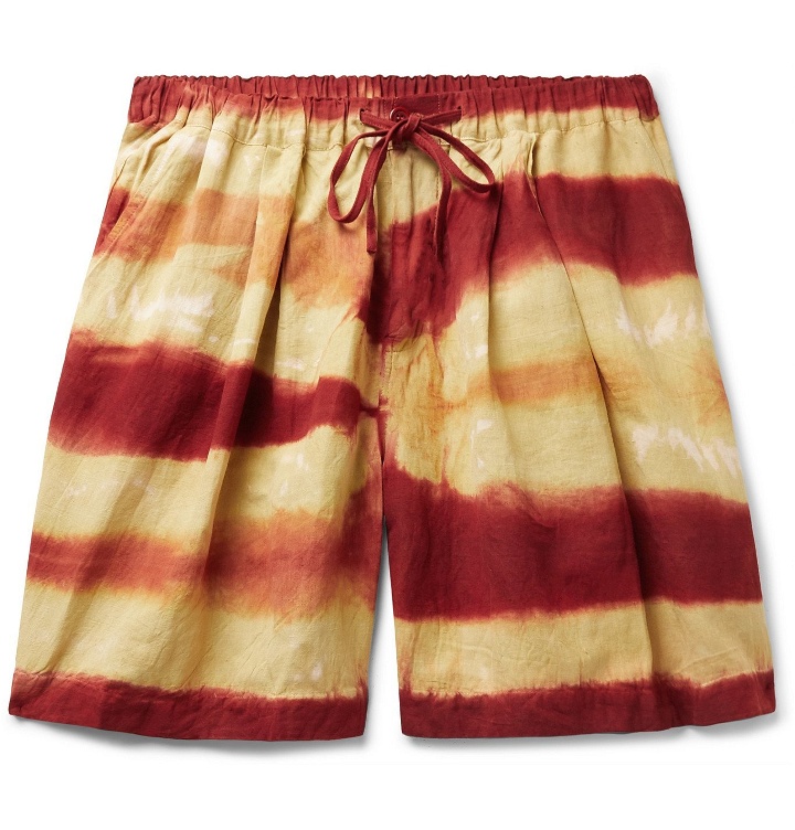 Photo: Story Mfg. - Bridge Wide-Leg Tie-Dyed Organic Linen and Cotton-Blend Drawstring Shorts - Red