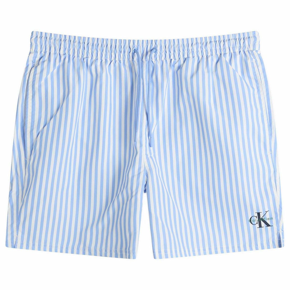 Calvin Klein Men's Medium Drawstring Swim Shorts in Penny Stripe/Blue Descent