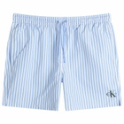 Calvin Klein Men's Medium Drawstring Swim Shorts in Penny Stripe/Blue Descent