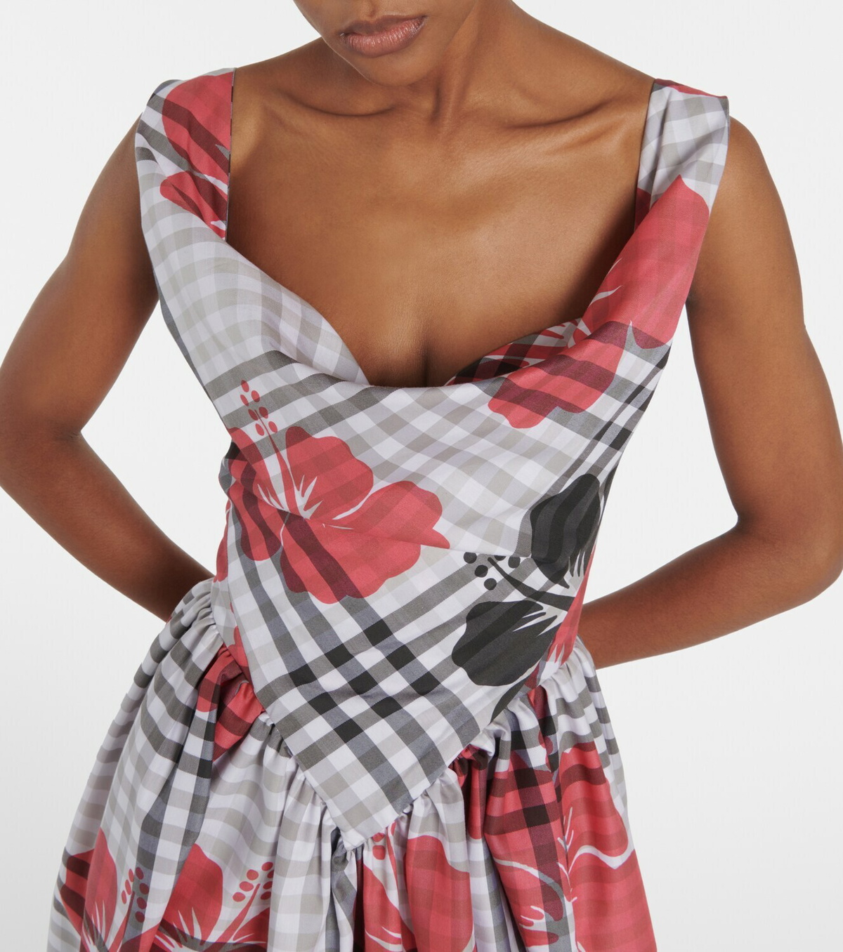 VIVIENNE WESTWOOD ワンピース Sunday gingham cotton 1014754 Sunday gingham cotton corset midi dress in black - Vivienne