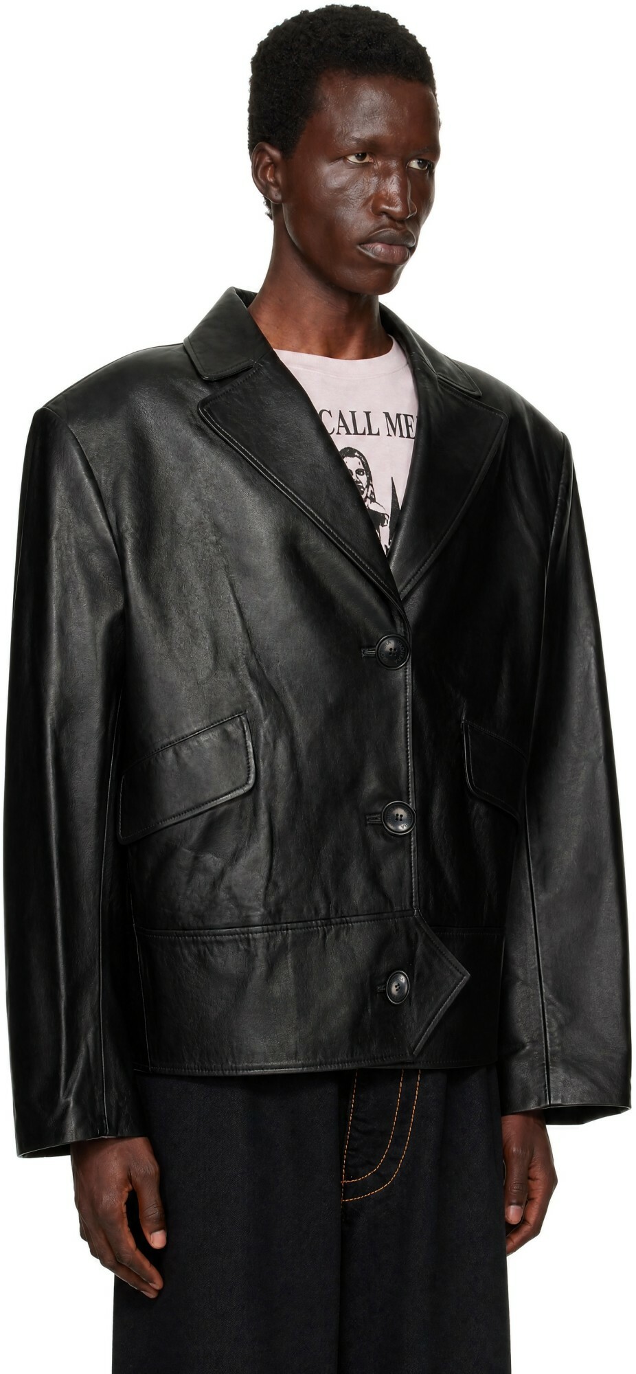 VAQUERA Black Leather Overcoat Jacket