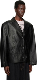 VAQUERA Black Leather Overcoat Jacket
