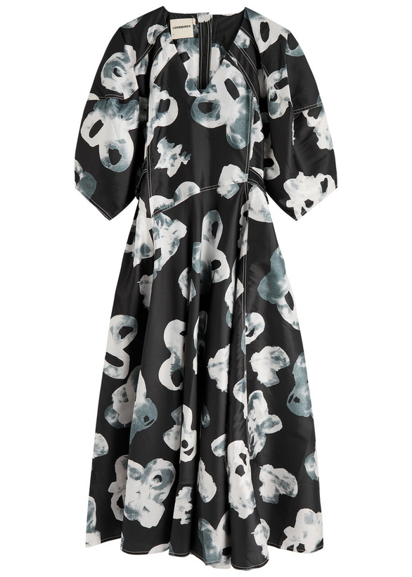 Photo: Lovebirds Floral-print Satin Midi Dress Black