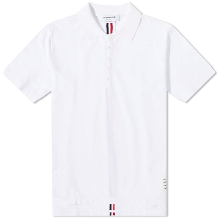 Photo: Thom Browne Men's Back Stripe Relaxed Fit Polo Shirt in White