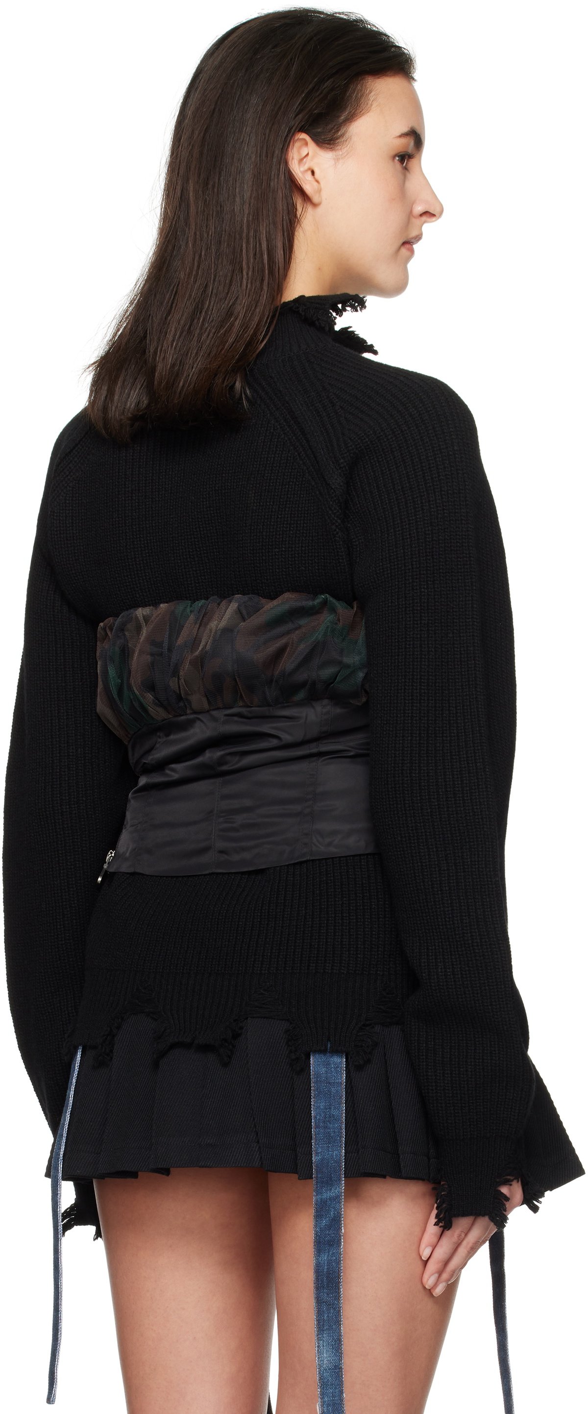 Andersson Bell Black Isla Shirred Crop Bustier Top