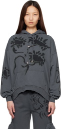 Collina Strada Gray 'Charcoal Daisies' Round Hem Hoodie